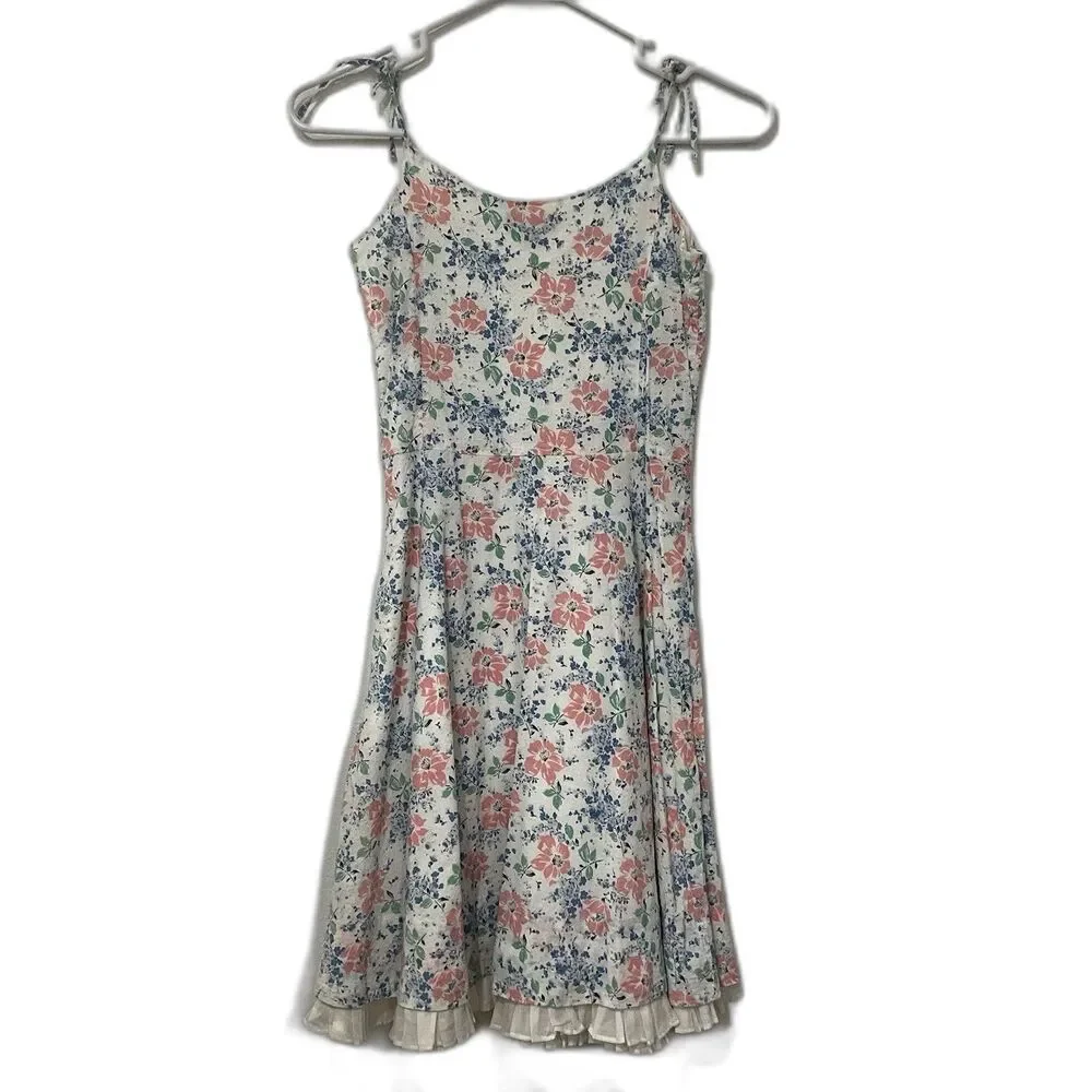 Ralph Lauren Girls Pink & Blue Floral Sleeveless White Spring Dress 16 XL